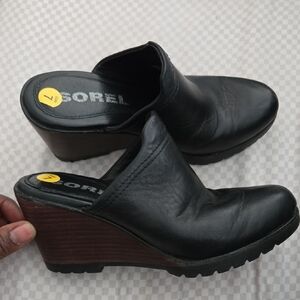 Sorel Black Leather Wedge Mule Size 7